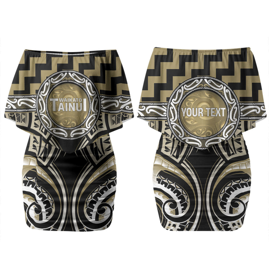 Aotearoa Waikato Tainui Personalised Couples Matching Off Shoulder Short Dress and Long Sleeve Button Shirt Maori Iwi Poutama Puhoro Tattoo LT14 - Polynesian Pride