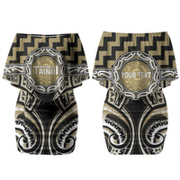 Aotearoa Waikato Tainui Personalised Couples Matching Off Shoulder Short Dress and Long Sleeve Button Shirt Maori Iwi Poutama Puhoro Tattoo LT14 - Polynesian Pride