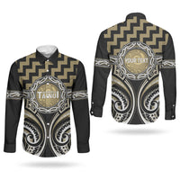 Aotearoa Waikato Tainui Personalised Couples Matching Puletasi and Long Sleeve Button Shirt Maori Iwi Poutama Puhoro Tattoo LT14 - Polynesian Pride