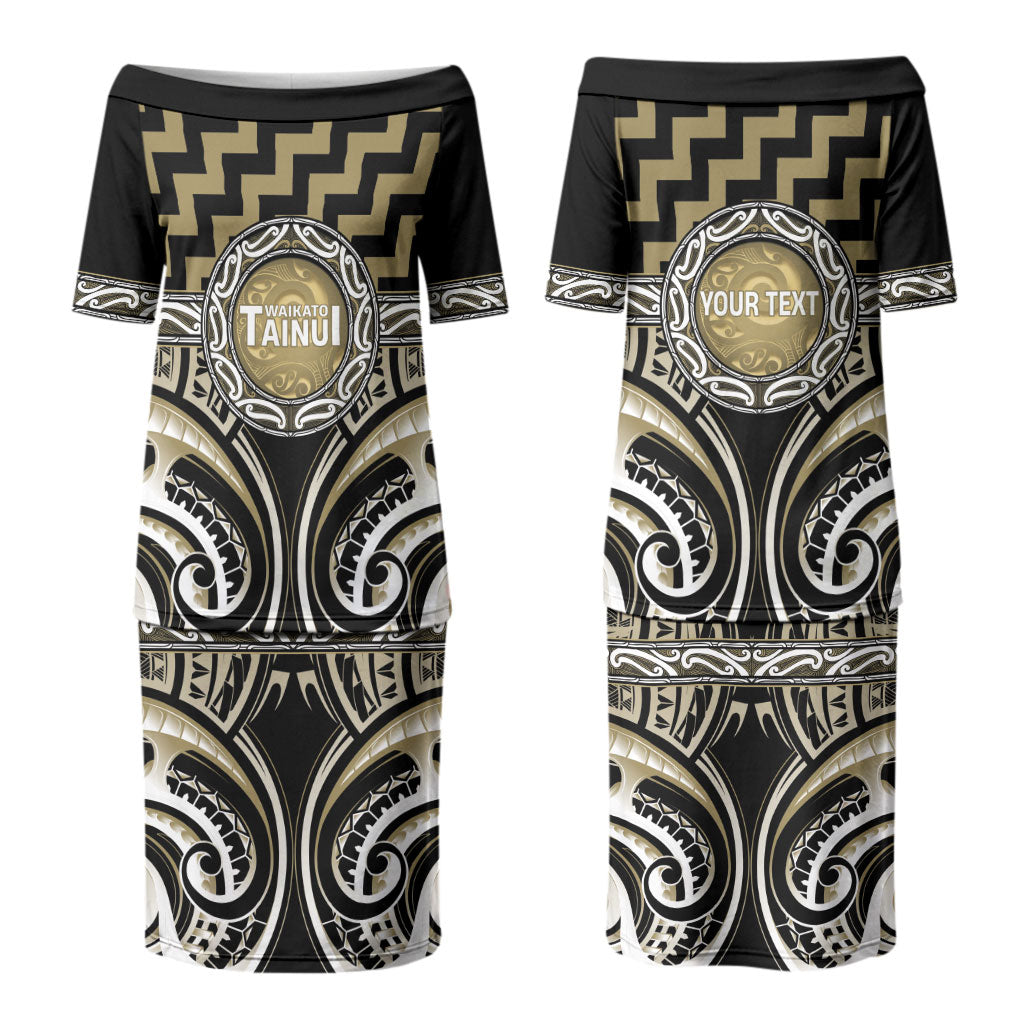 Aotearoa Waikato Tainui Personalised Couples Matching Puletasi and Long Sleeve Button Shirt Maori Iwi Poutama Puhoro Tattoo LT14 - Polynesian Pride