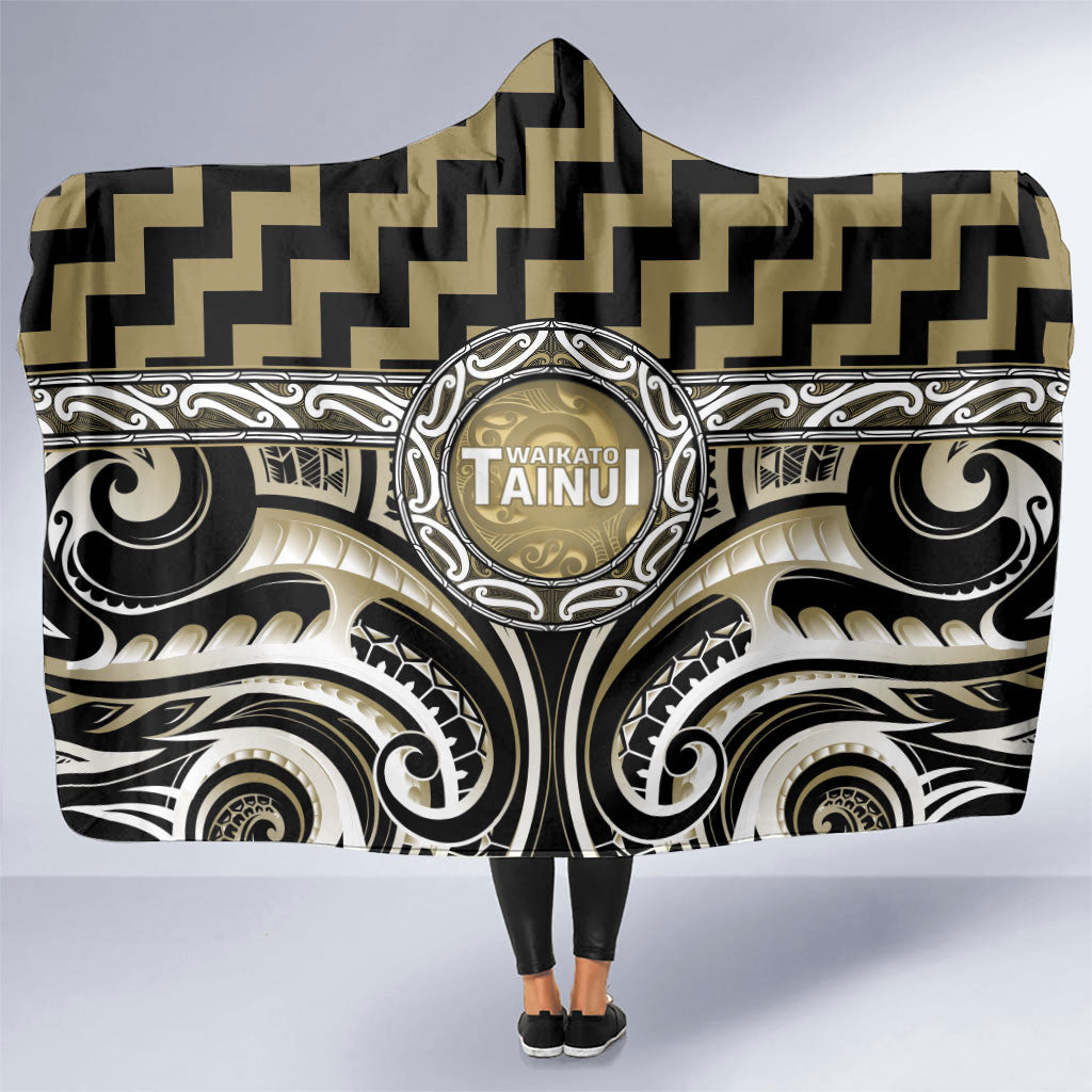 Aotearoa Waikato Tainui Hooded Blanket Maori Iwi Poutama Puhoro Tattoo LT14 One Size Old Yellow - Polynesian Pride