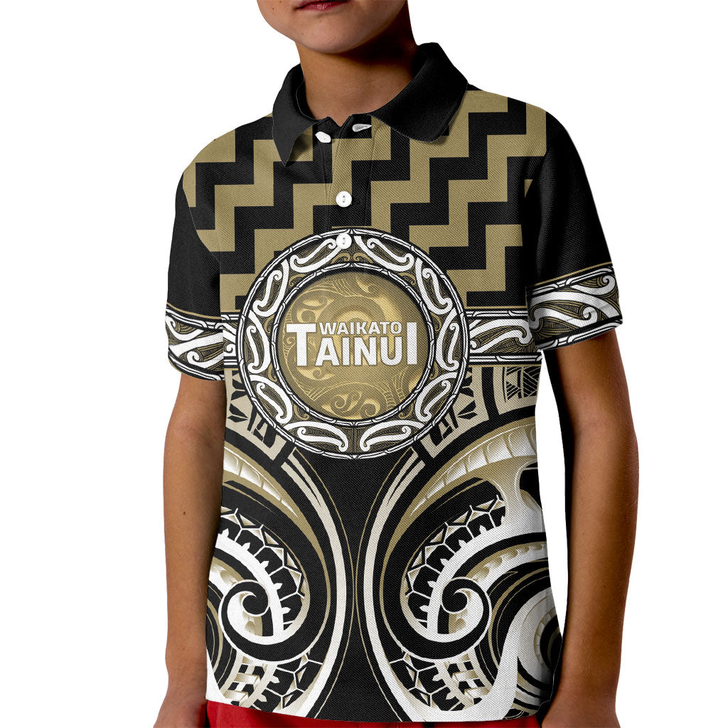 Aotearoa Waikato Tainui Personalised Kid Polo Shirt Maori Iwi Poutama Puhoro Tattoo LT14 Kid Old Yellow - Polynesian Pride