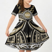 Aotearoa Waikato Tainui Personalised Kid Short Sleeve Dress Maori Iwi Poutama Puhoro Tattoo LT14 KID Old Yellow - Polynesian Pride