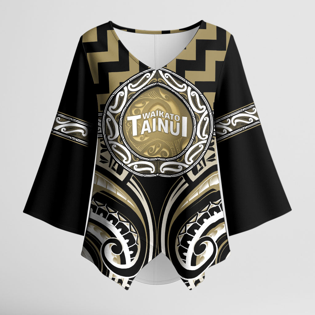 Aotearoa Waikato Tainui Personalised Kimono Sleeve Blouse Maori Iwi Poutama Puhoro Tattoo LT14 Female Old Yellow - Polynesian Pride