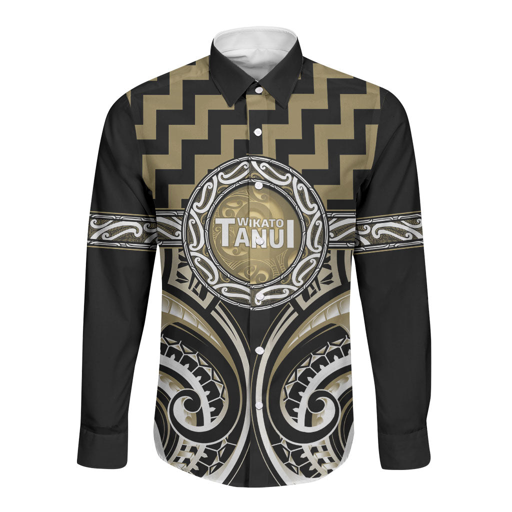Aotearoa Waikato Tainui Personalised Long Sleeve Button Shirt Maori Iwi Poutama Puhoro Tattoo LT14 Unisex Old Yellow - Polynesian Pride