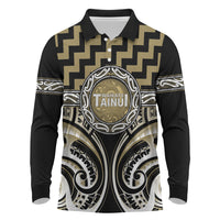 Aotearoa Waikato Tainui Personalised Long Sleeve Polo Shirt Maori Iwi Poutama Puhoro Tattoo LT14 Old Yellow - Polynesian Pride