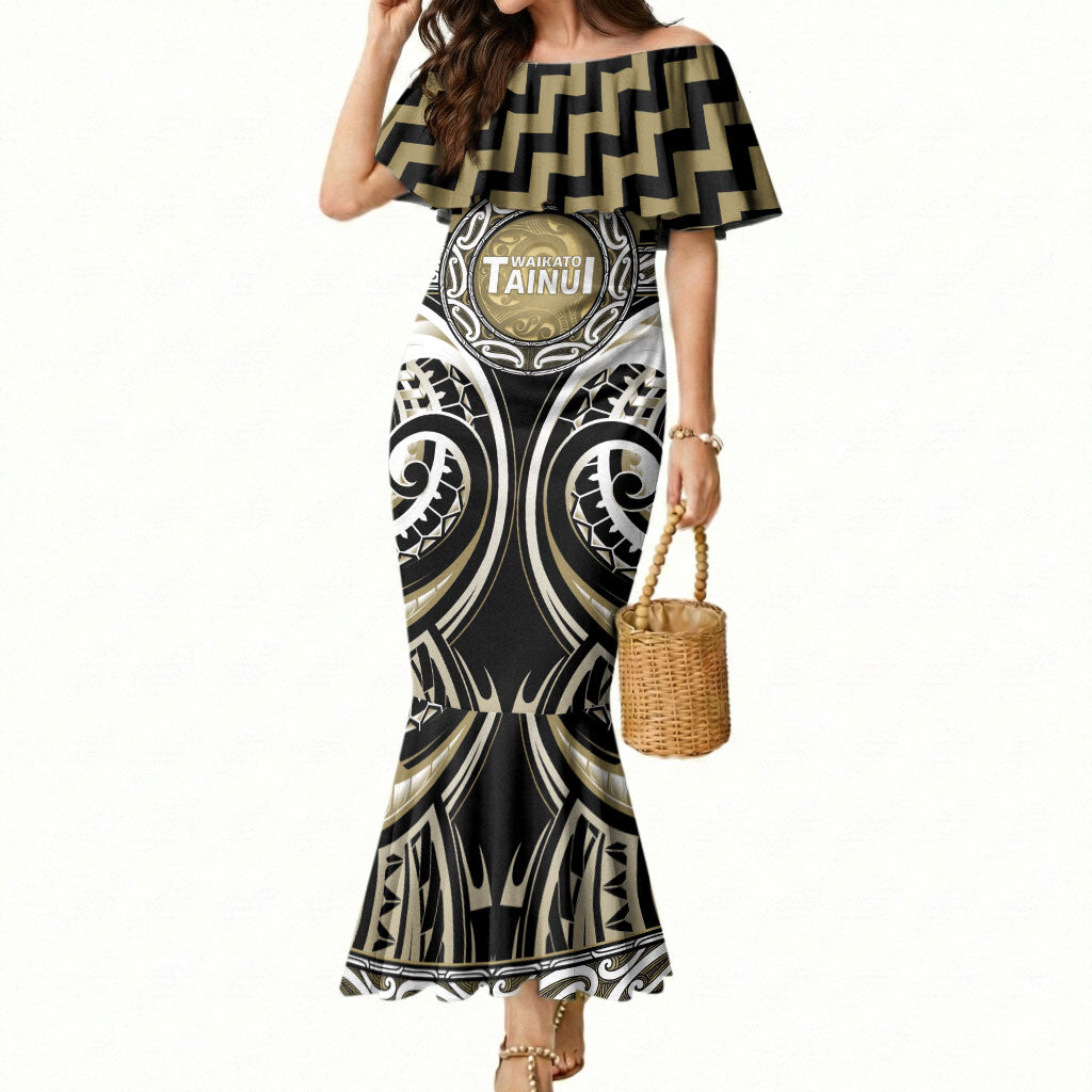 Aotearoa Waikato Tainui Personalised Mermaid Dress Maori Iwi Poutama Puhoro Tattoo LT14 Women Old Yellow - Polynesian Pride