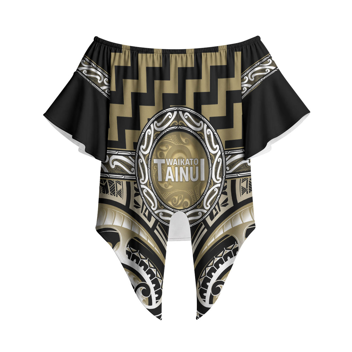 Aotearoa Waikato Tainui Personalised Off Shoulder Wrap Waist Top Maori Iwi Poutama Puhoro Tattoo LT14 Old Yellow - Polynesian Pride