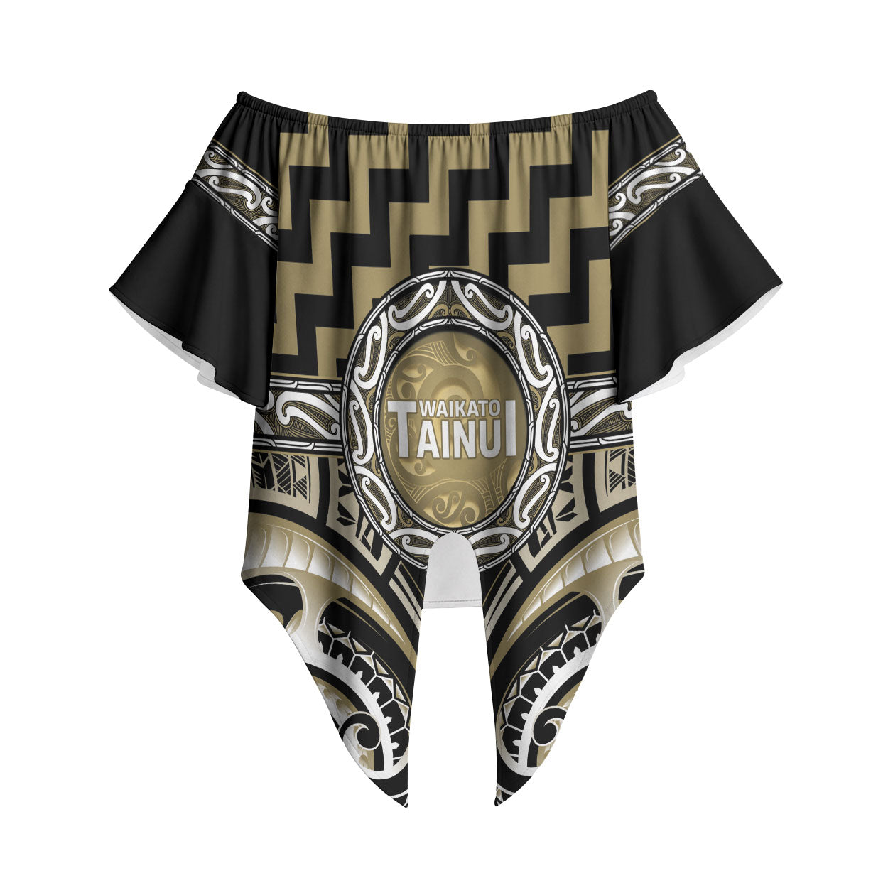 Aotearoa Waikato Tainui Personalised Off Shoulder Wrap Waist Top Maori Iwi Poutama Puhoro Tattoo LT14 Old Yellow - Polynesian Pride
