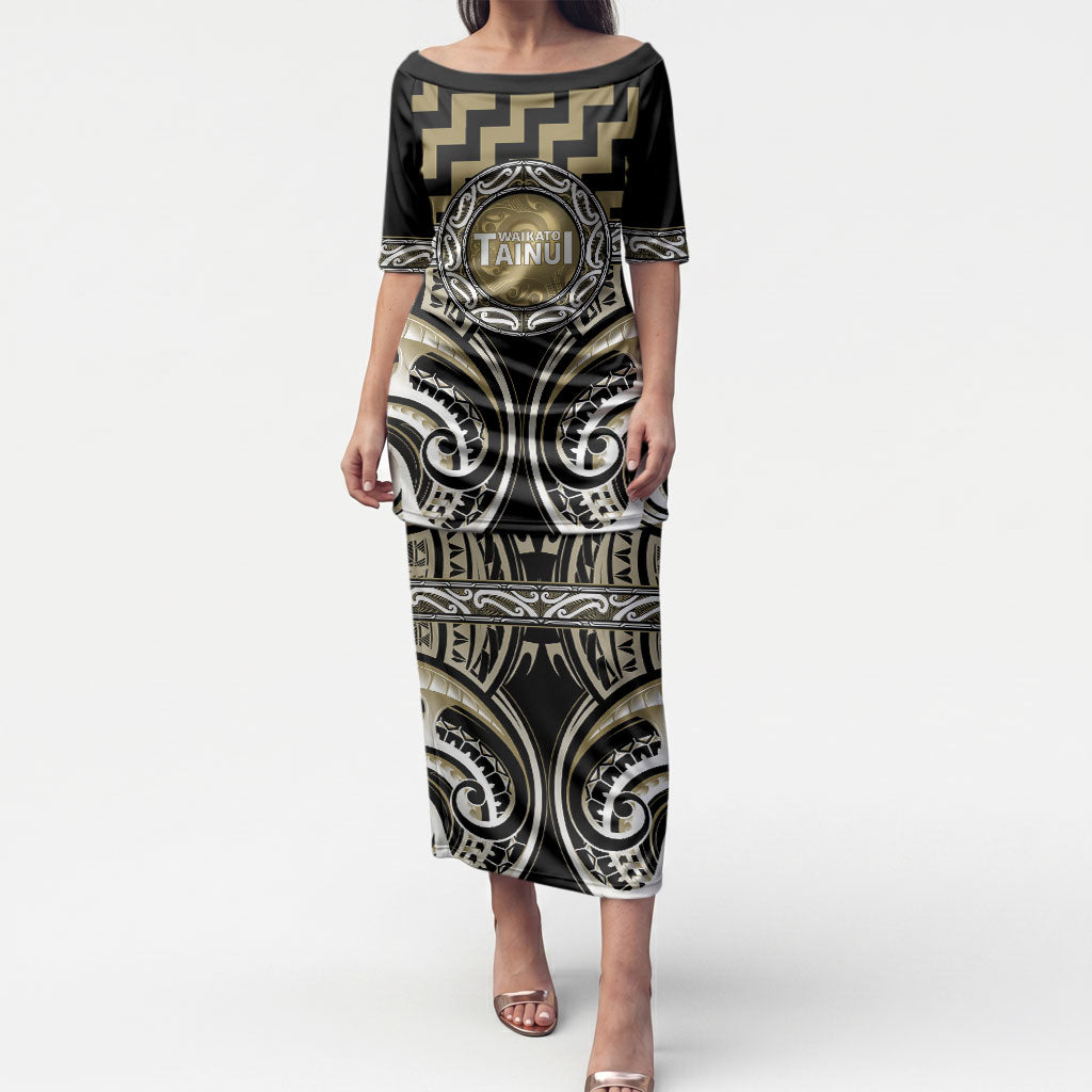 Aotearoa Waikato Tainui Personalised Puletasi Maori Iwi Poutama Puhoro Tattoo LT14 Long Dress Old Yellow - Polynesian Pride