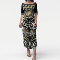Aotearoa Waikato Tainui Personalised Puletasi Maori Iwi Poutama Puhoro Tattoo LT14 Long Dress Old Yellow - Polynesian Pride