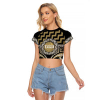 Aotearoa Waikato Tainui Personalised Raglan Cropped T Shirt Maori Iwi Poutama Puhoro Tattoo LT14 Female Old Yellow - Polynesian Pride
