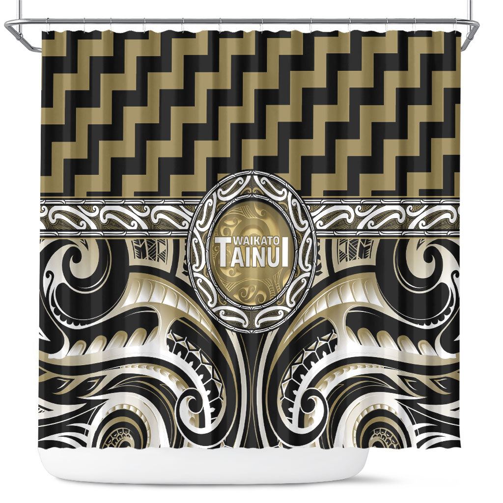 Aotearoa Waikato Tainui Shower Curtain Maori Iwi Poutama Puhoro Tattoo LT14 Old Yellow - Polynesian Pride