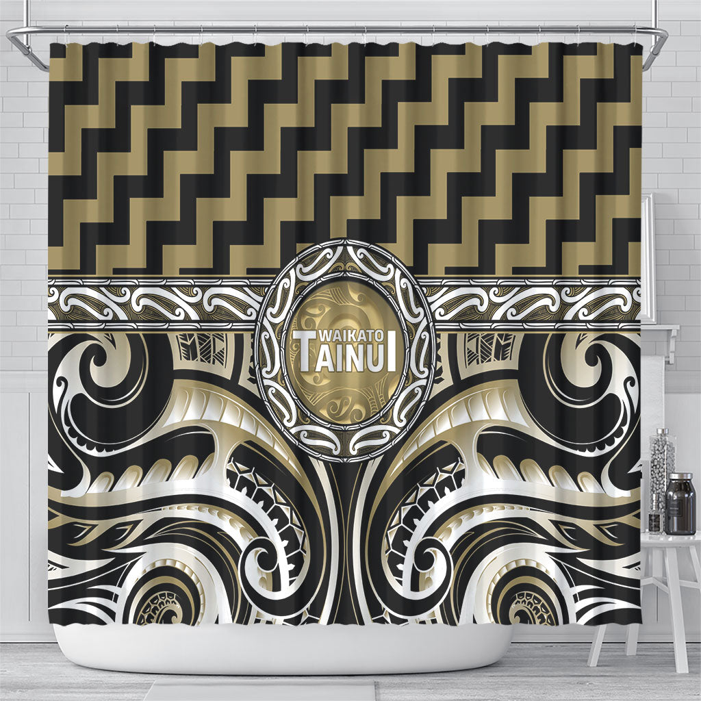 Aotearoa Waikato Tainui Shower Curtain Maori Iwi Poutama Puhoro Tattoo LT14 - Polynesian Pride