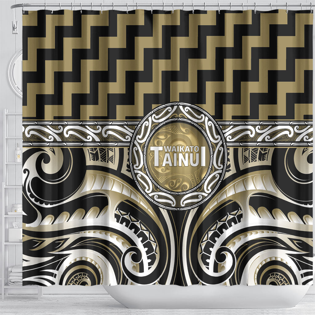 Aotearoa Waikato Tainui Shower Curtain Maori Iwi Poutama Puhoro Tattoo LT14 - Polynesian Pride