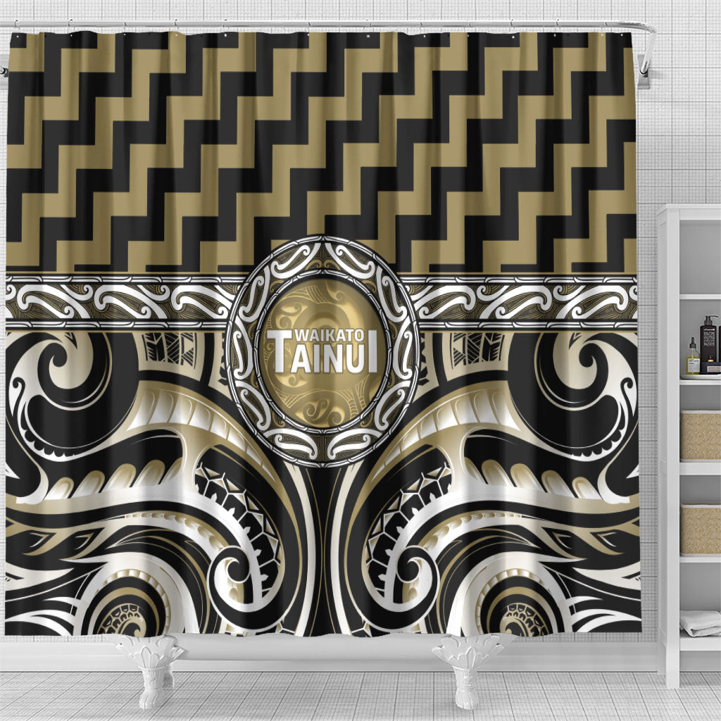 Aotearoa Waikato Tainui Shower Curtain Maori Iwi Poutama Puhoro Tattoo LT14 - Polynesian Pride