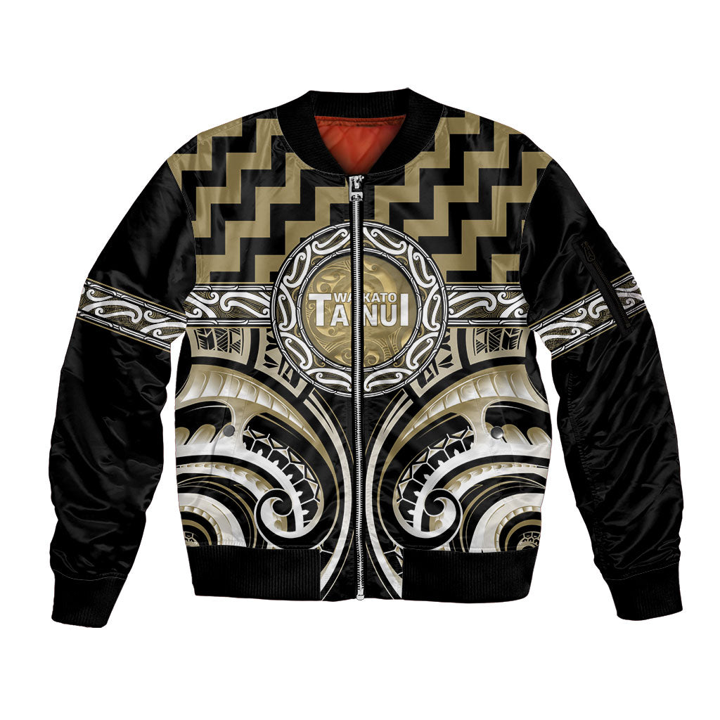 Aotearoa Waikato Tainui Personalised Sleeve Zip Bomber Jacket Maori Iwi Poutama Puhoro Tattoo LT14 Unisex Old Yellow - Polynesian Pride