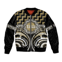 Aotearoa Waikato Tainui Personalised Sleeve Zip Bomber Jacket Maori Iwi Poutama Puhoro Tattoo LT14 Unisex Old Yellow - Polynesian Pride