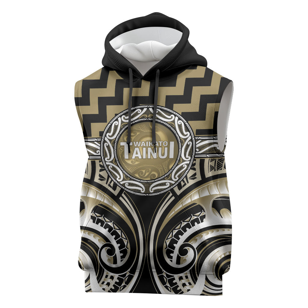 Aotearoa Waikato Tainui Personalised Sleeveless Hoodie Maori Iwi Poutama Puhoro Tattoo LT14 Old Yellow - Polynesian Pride