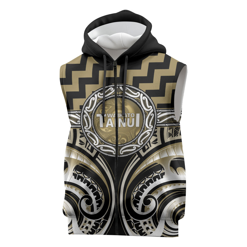 Aotearoa Waikato Tainui Personalised Sleeveless Zip Hoodie Maori Iwi Poutama Puhoro Tattoo LT14 Old Yellow - Polynesian Pride