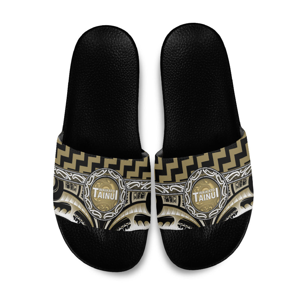 Aotearoa Waikato Tainui Slide Sandals Maori Iwi Poutama Puhoro Tattoo LT14 Old Yellow - Polynesian Pride