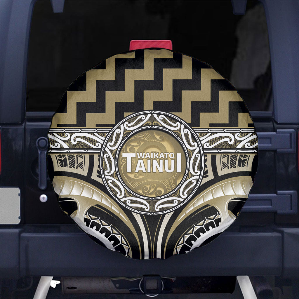 Aotearoa Waikato Tainui Spare Tire Cover Maori Iwi Poutama Puhoro Tattoo LT14 No hole Old Yellow - Polynesian Pride