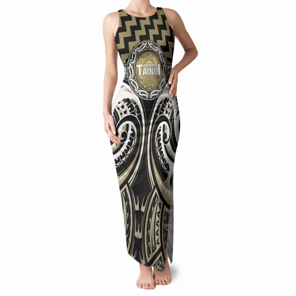Aotearoa Waikato Tainui Personalised Tank Maxi Dress Maori Iwi Poutama Puhoro Tattoo LT14 Women Old Yellow - Polynesian Pride