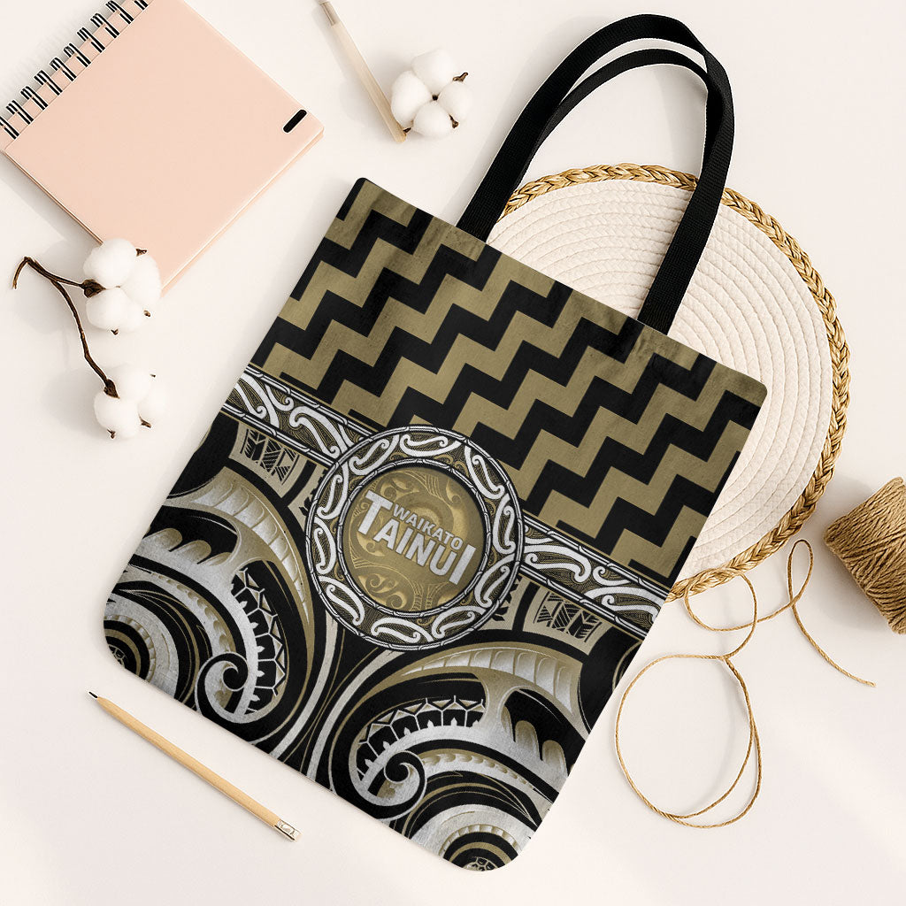 Aotearoa Waikato Tainui Tote Bag Maori Iwi Poutama Puhoro Tattoo LT14 Black Strap One Size Old Yellow - Polynesian Pride