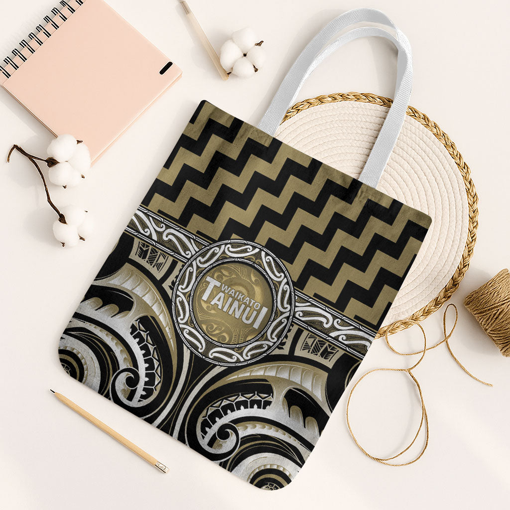 Aotearoa Waikato Tainui Tote Bag Maori Iwi Poutama Puhoro Tattoo LT14 White Strap One Size Old Yellow - Polynesian Pride