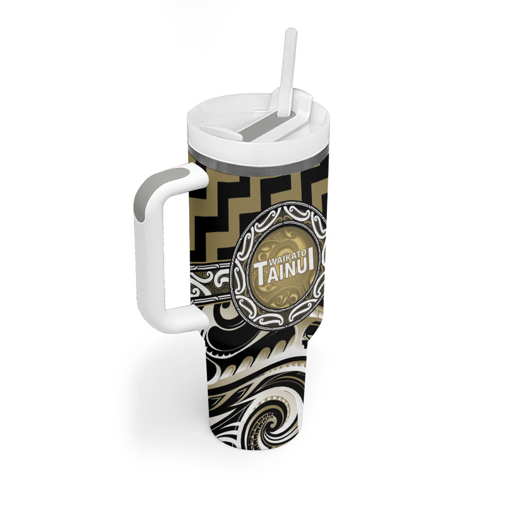 Aotearoa Waikato Tainui Personalised Tumbler With Handle Maori Iwi Poutama Puhoro Tattoo LT14 - Polynesian Pride