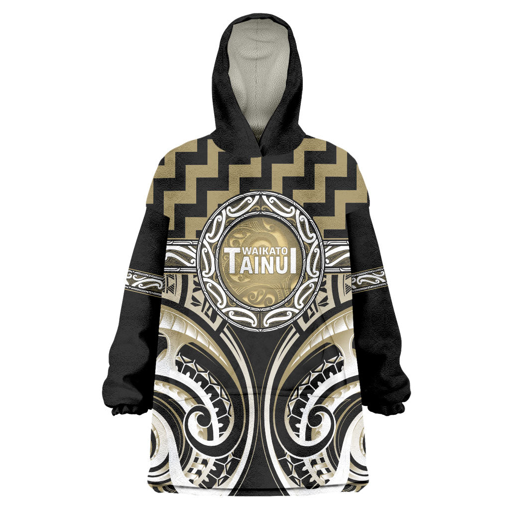 Aotearoa Waikato Tainui Personalised Wearable Blanket Hoodie Maori Iwi Poutama Puhoro Tattoo LT14 One Size Old Yellow - Polynesian Pride