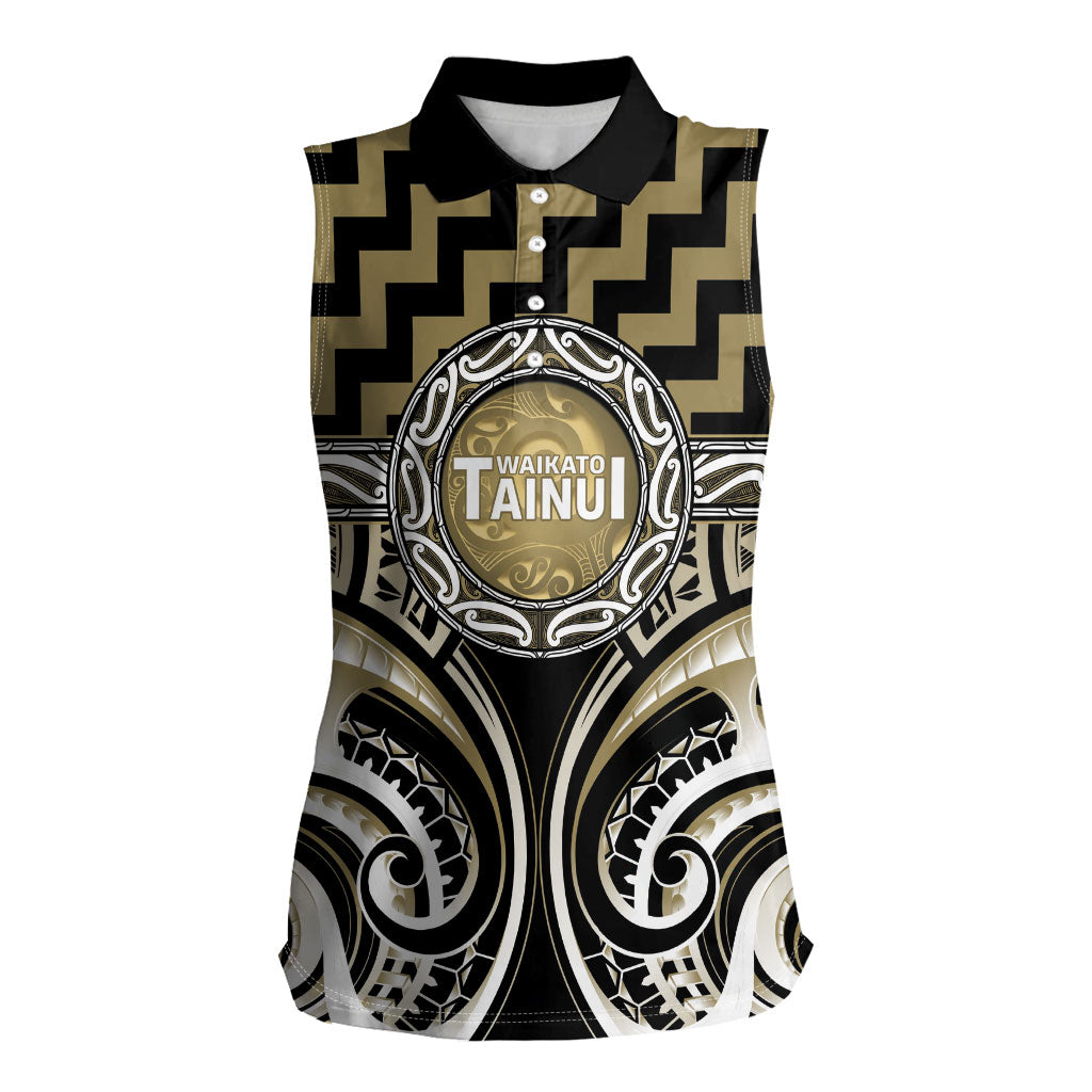 Aotearoa Waikato Tainui Personalised Women Sleeveless Polo Shirt Maori Iwi Poutama Puhoro Tattoo LT14 Female Old Yellow - Polynesian Pride