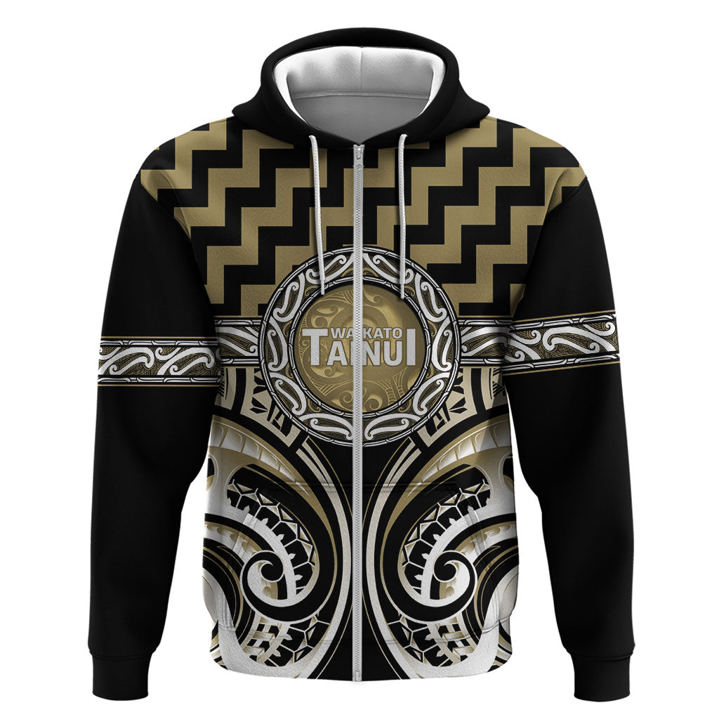 Aotearoa Waikato Tainui Personalised Zip Hoodie Maori Iwi Poutama Puhoro Tattoo LT14 Zip Hoodie Old Yellow - Polynesian Pride