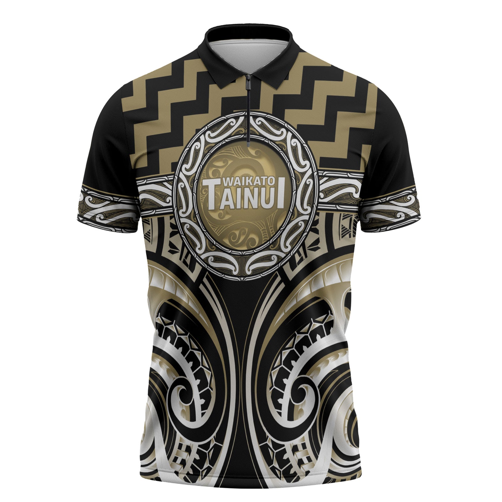 Aotearoa Waikato Tainui Personalised Zipper Polo Shirt Maori Iwi Poutama Puhoro Tattoo LT14 Old Yellow - Polynesian Pride