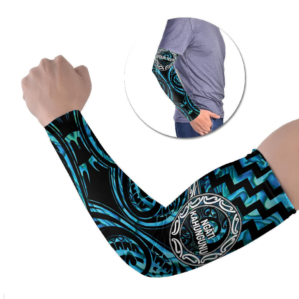 Aotearoa Ngati Kahungunu Personalised Arm Sleeves Maori Iwi Poutama Puhoro Tattoo LT14 Set of 2 Turquoise - Polynesian Pride