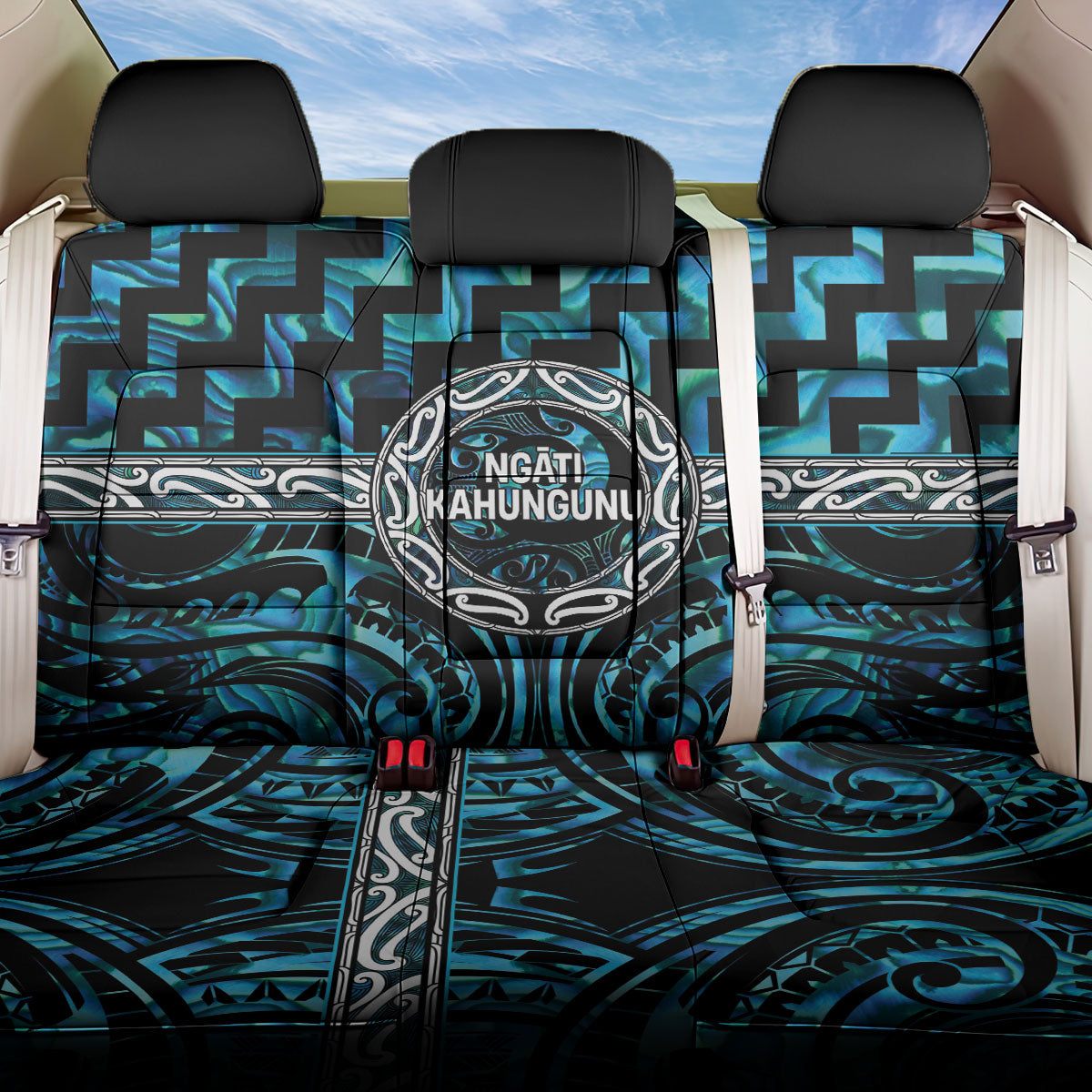 Aotearoa Ngati Kahungunu Back Car Seat Cover Maori Iwi Poutama Puhoro Tattoo LT14 One Size Turquoise - Polynesian Pride