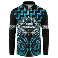 Aotearoa Ngati Kahungunu Personalised Button Sweatshirt Maori Iwi Poutama Puhoro Tattoo LT14 Turquoise - Polynesian Pride