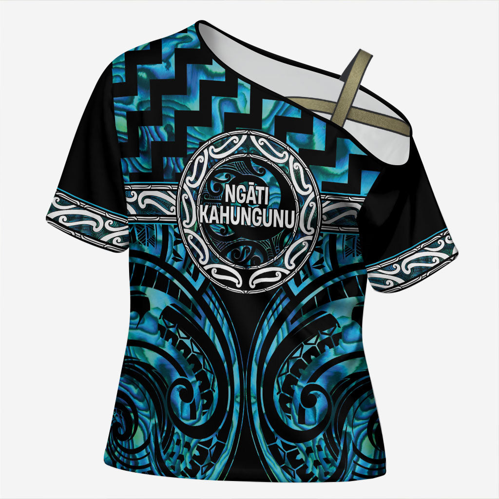 Aotearoa Ngati Kahungunu Personalised Cross Shoulder Shirt Maori Iwi Poutama Puhoro Tattoo LT14 Female Turquoise - Polynesian Pride