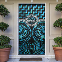 Aotearoa Ngati Kahungunu Personalised Door Cover Maori Iwi Poutama Puhoro Tattoo LT14 Turquoise - Polynesian Pride