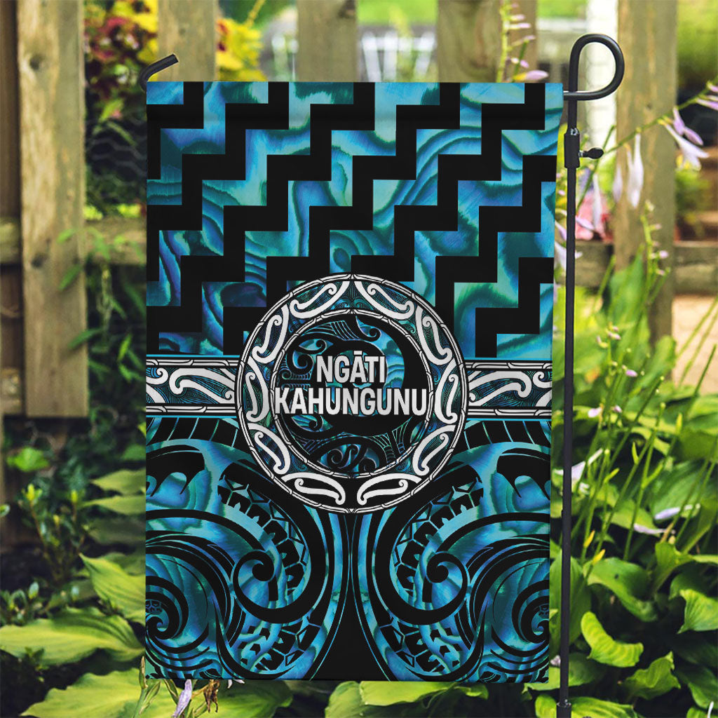 Aotearoa Ngati Kahungunu Garden Flag Maori Iwi Poutama Puhoro Tattoo LT14 Garden Flag Turquoise - Polynesian Pride