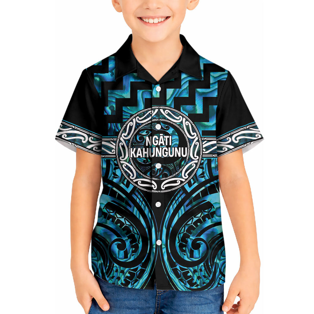 Aotearoa Ngati Kahungunu Personalised Kid Hawaiian Shirt Maori Iwi Poutama Puhoro Tattoo LT14 Kid Turquoise - Polynesian Pride