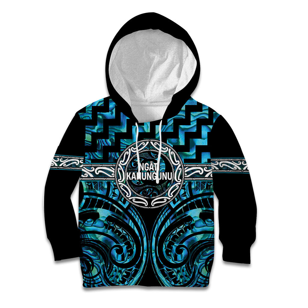 Aotearoa Ngati Kahungunu Personalised Kid Hoodie Maori Iwi Poutama Puhoro Tattoo LT14 Hoodie Turquoise - Polynesian Pride