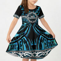 Aotearoa Ngati Kahungunu Personalised Kid Short Sleeve Dress Maori Iwi Poutama Puhoro Tattoo LT14 KID Turquoise - Polynesian Pride