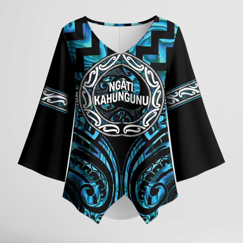 Aotearoa Ngati Kahungunu Personalised Kimono Sleeve Blouse Maori Iwi Poutama Puhoro Tattoo LT14 Female Turquoise - Polynesian Pride