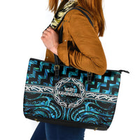Aotearoa Ngati Kahungunu Leather Tote Bag Maori Iwi Poutama Puhoro Tattoo LT14 Turquoise - Polynesian Pride