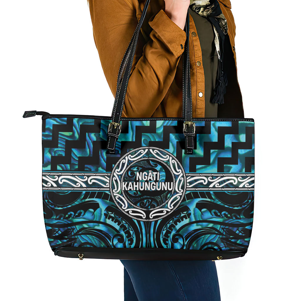 Aotearoa Ngati Kahungunu Leather Tote Bag Maori Iwi Poutama Puhoro Tattoo LT14 - Polynesian Pride