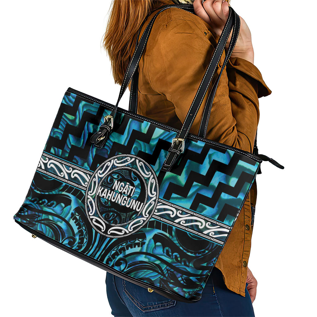 Aotearoa Ngati Kahungunu Leather Tote Bag Maori Iwi Poutama Puhoro Tattoo LT14 - Polynesian Pride