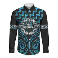 Aotearoa Ngati Kahungunu Personalised Long Sleeve Button Shirt Maori Iwi Poutama Puhoro Tattoo LT14 Unisex Turquoise - Polynesian Pride