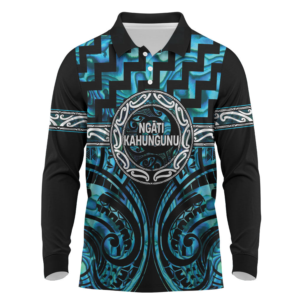 Aotearoa Ngati Kahungunu Personalised Long Sleeve Polo Shirt Maori Iwi Poutama Puhoro Tattoo LT14 Turquoise - Polynesian Pride