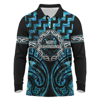Aotearoa Ngati Kahungunu Personalised Long Sleeve Polo Shirt Maori Iwi Poutama Puhoro Tattoo LT14 Turquoise - Polynesian Pride